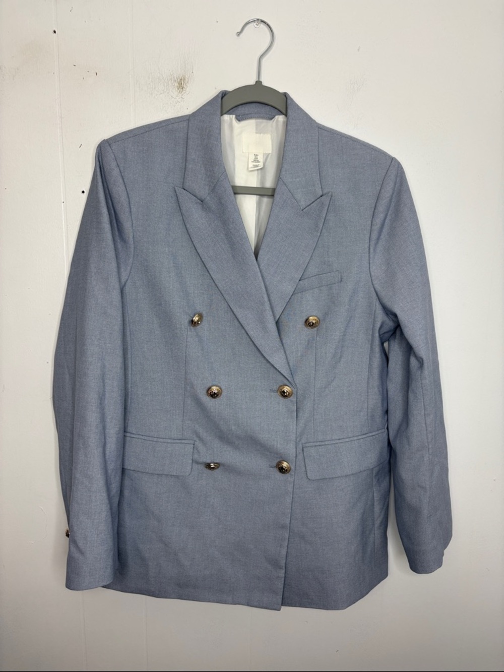 HM Blazer Womens Small Double Breasted Light Blue Career Modern Structured Work